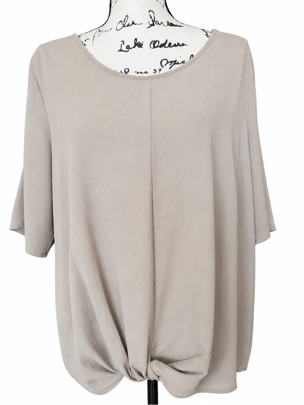 I.N. Studio Gray Knot Front Blouse XL Embellished Sleeve High Low Hem Top